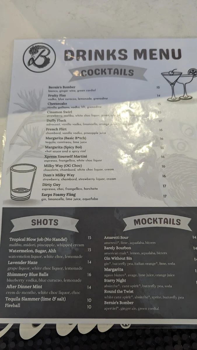Menu, Bernie's Bar