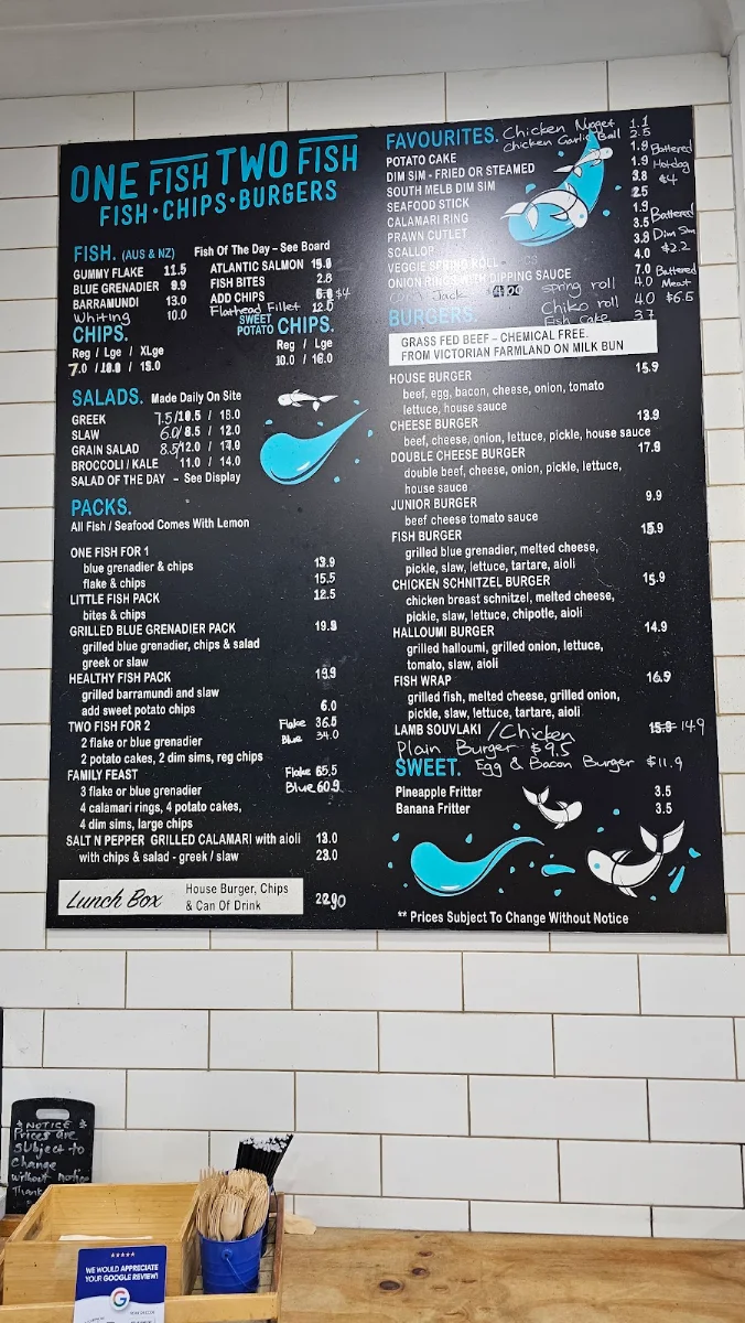 Menu, One Fish Two Fish