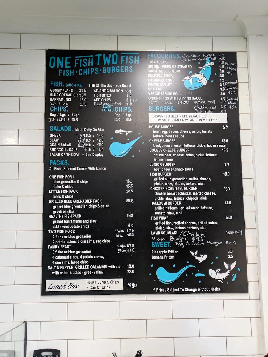Menu, One Fish Two Fish