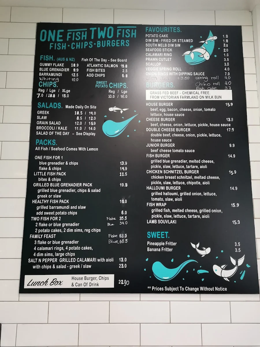 Menu, One Fish Two Fish