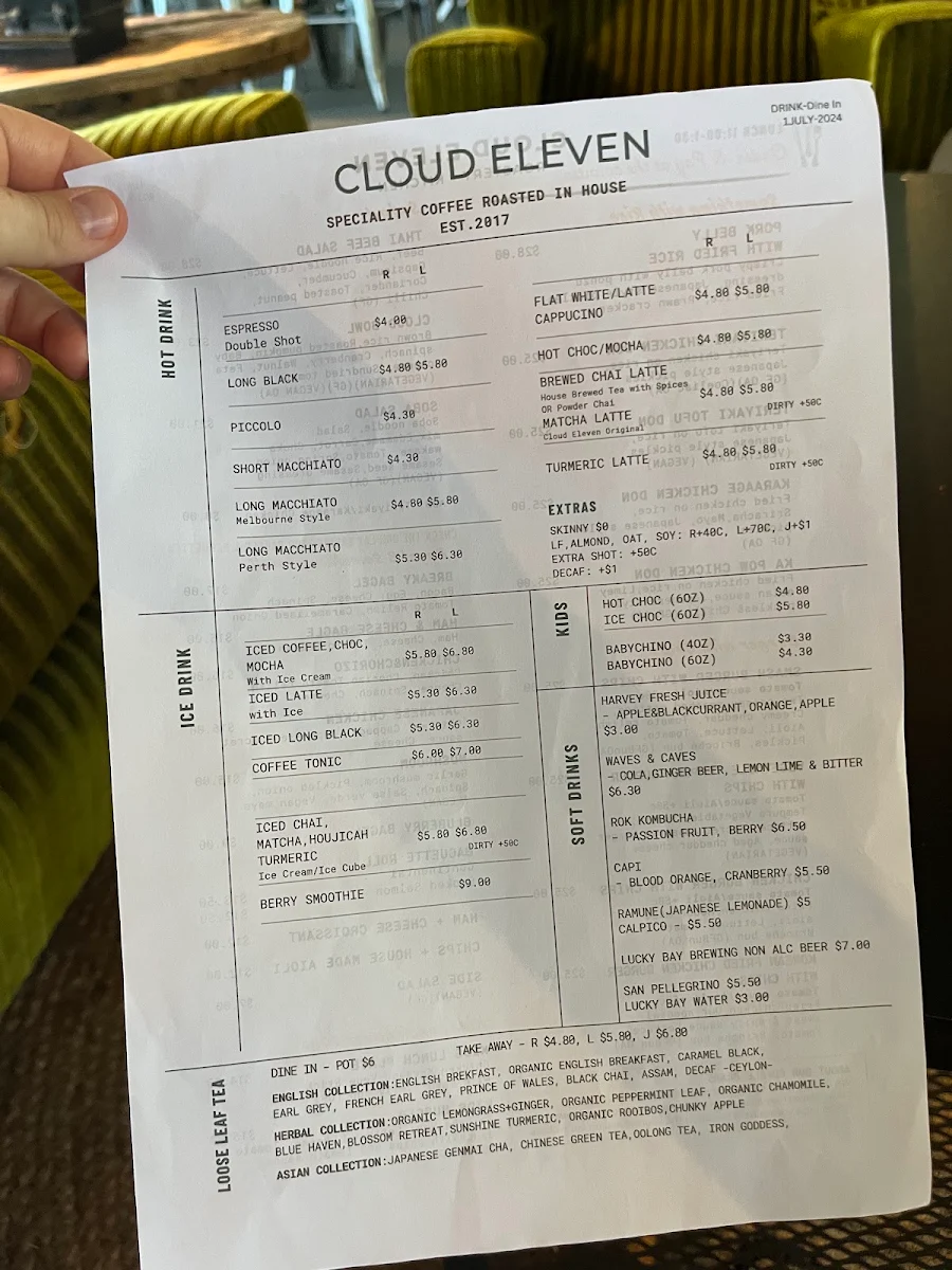 Menu, Cloud Eleven Restaurant