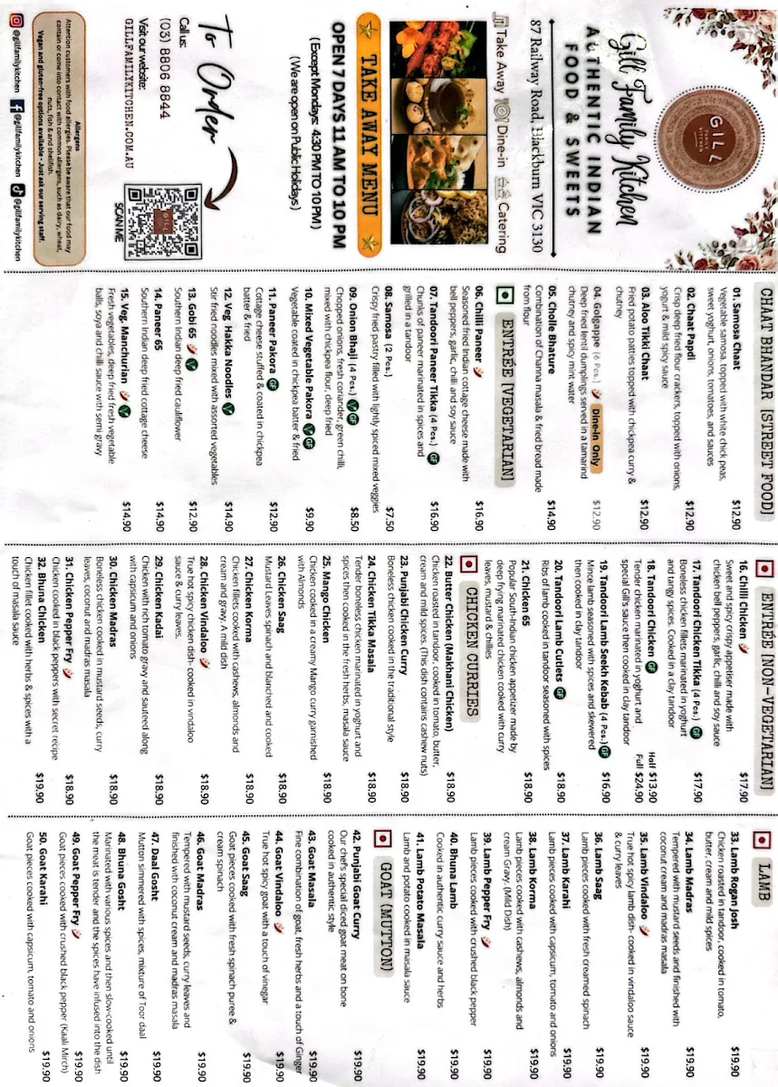 Menu, Gill Family Kitchen
