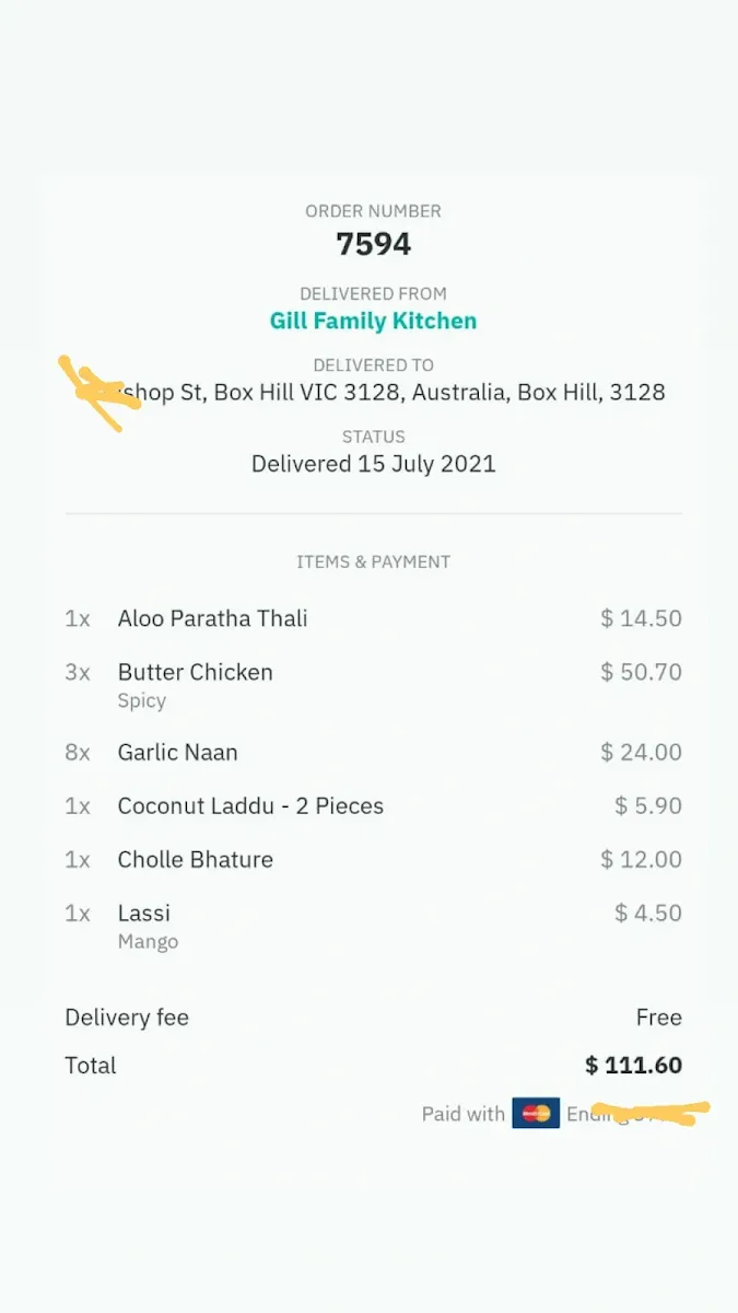 Menu, Gill Family Kitchen