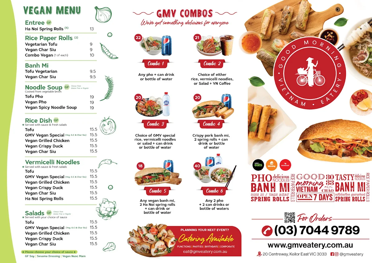 Menu, Good Morning Vietnam Eatery