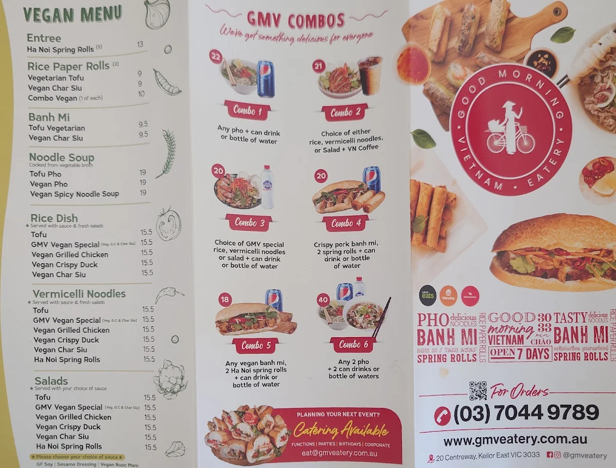 Menu, Good Morning Vietnam Eatery