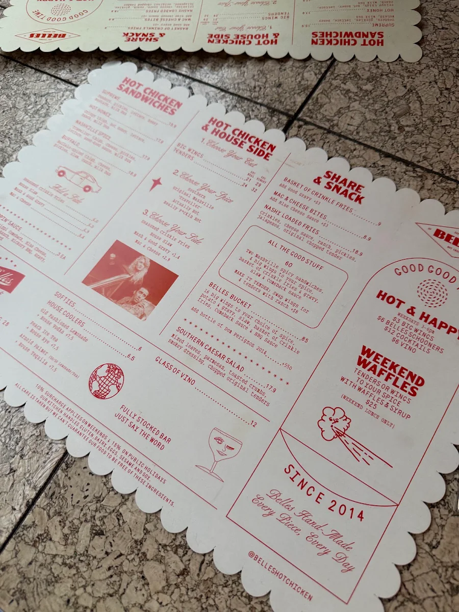 Menu, Belles Hot Chicken Circular Quay
