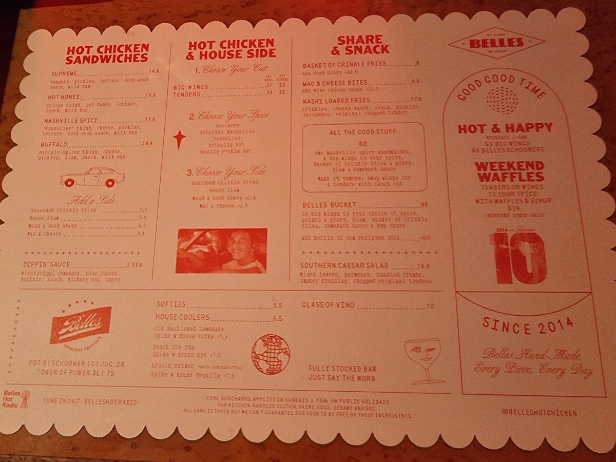 Menu, Belles Hot Chicken Circular Quay