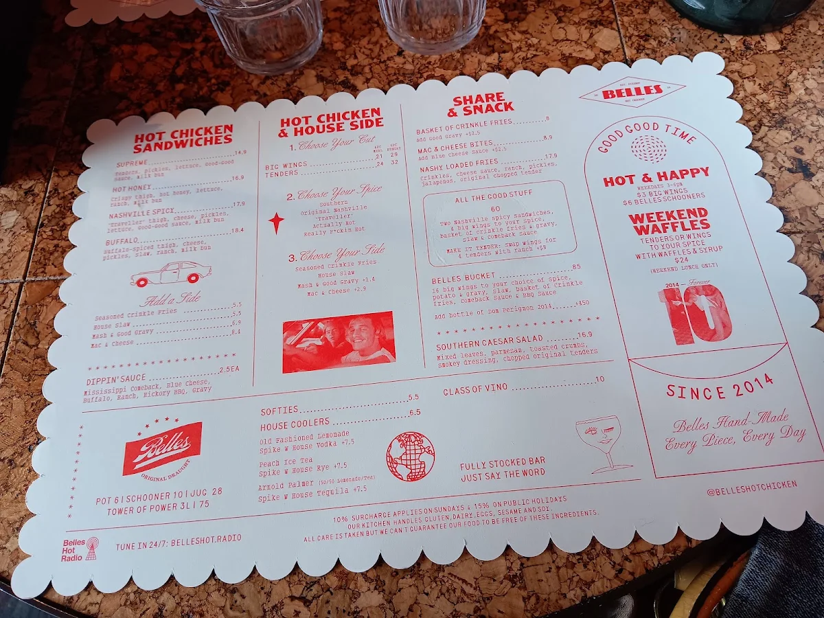 Menu, Belles Hot Chicken Circular Quay