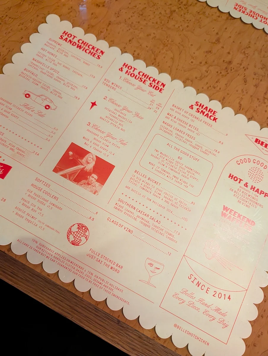 Menu, Belles Hot Chicken Circular Quay