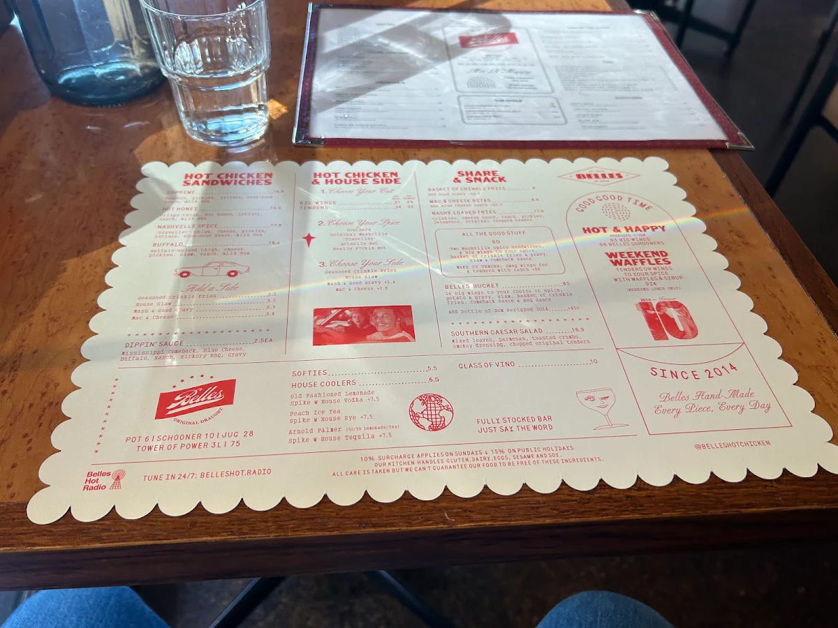 Menu, Belles Hot Chicken Circular Quay