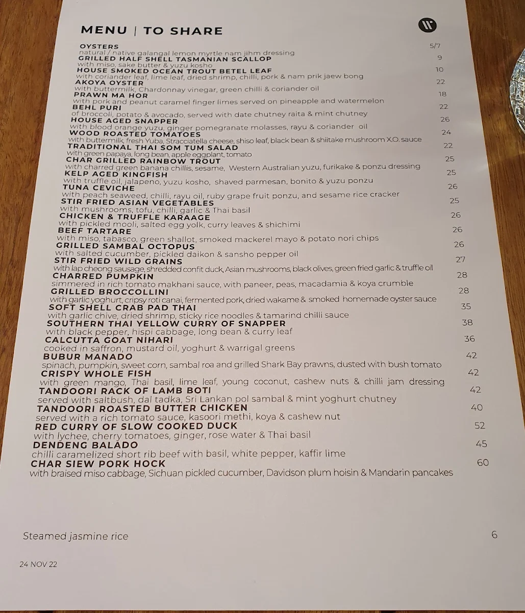 Menu, SOUQ Perth