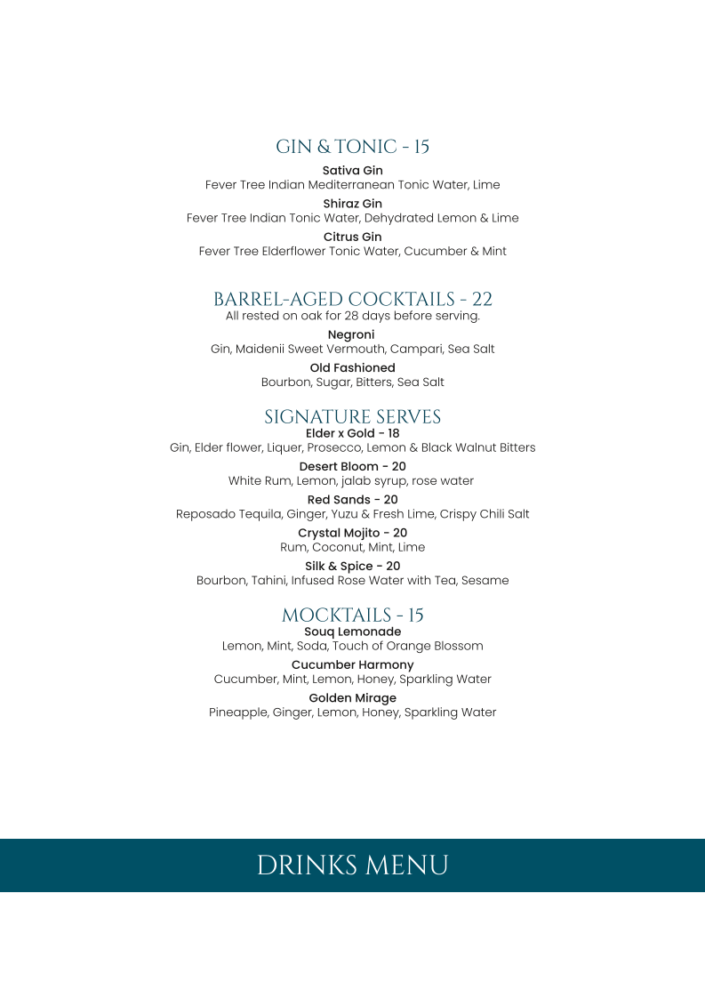 Menu, SOUQ Perth