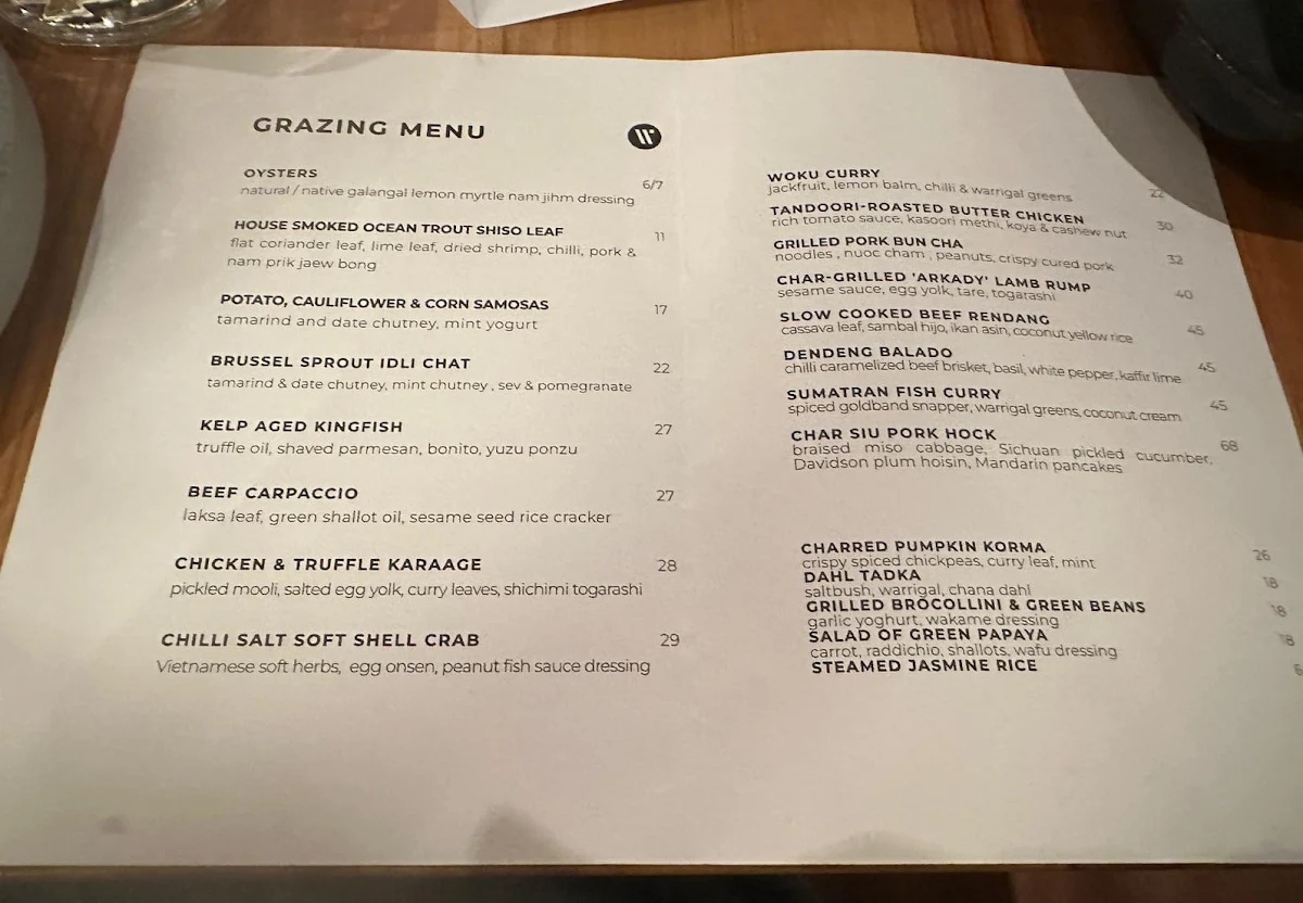 Menu, SOUQ Perth
