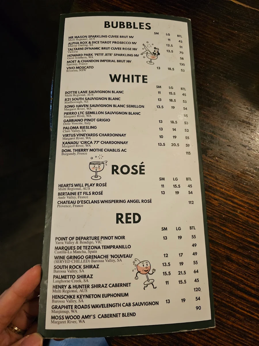 Menu, Parkerville Tavern