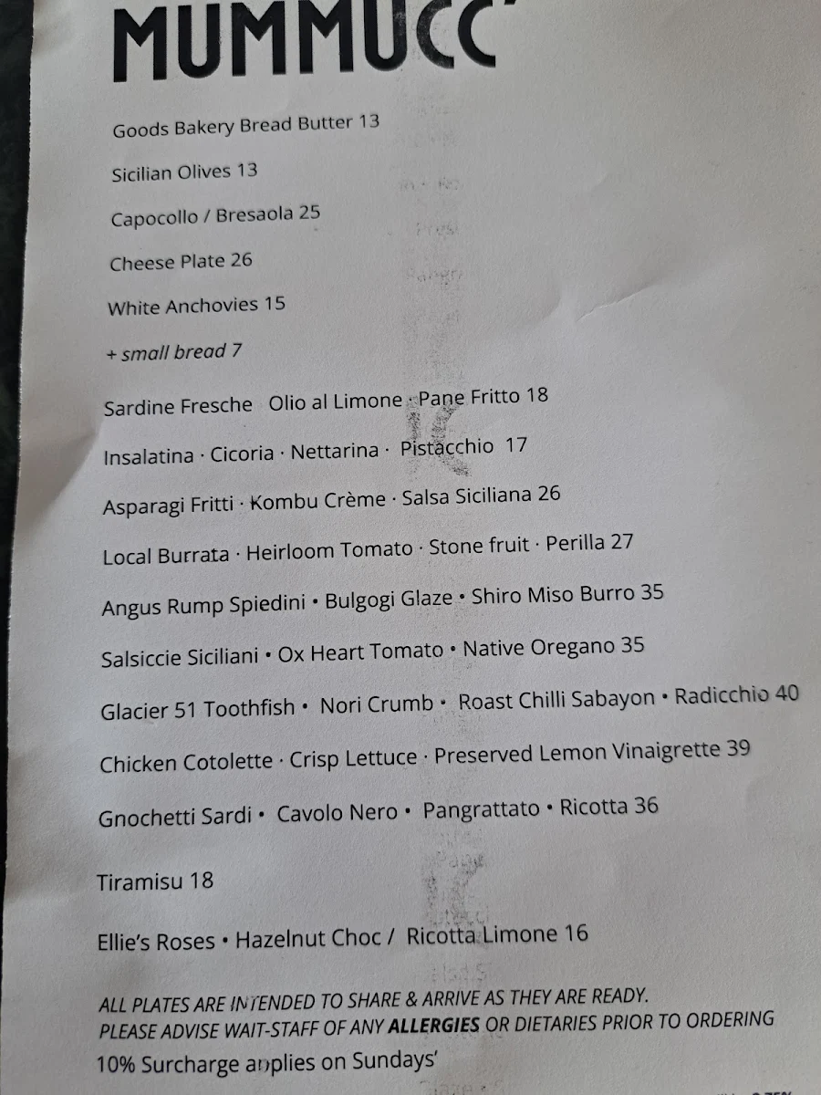 Menu, Mummucc'