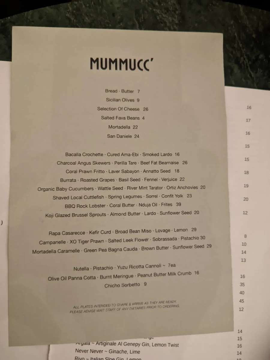 Menu, Mummucc'