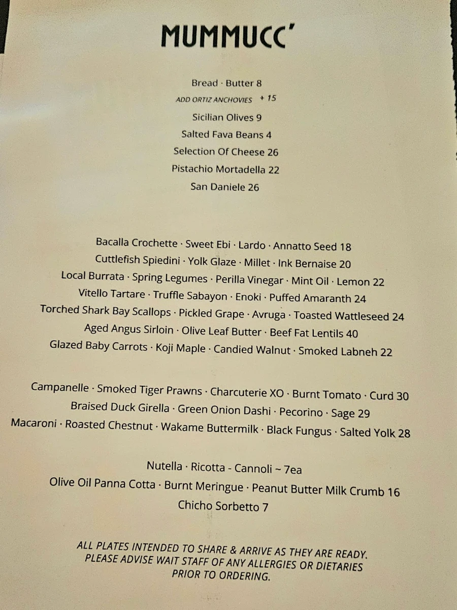 Menu, Mummucc'