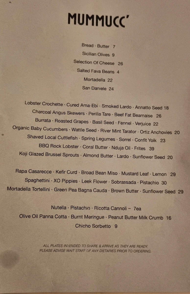 Menu, Mummucc'