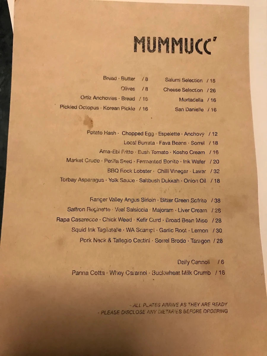 Menu, Mummucc'
