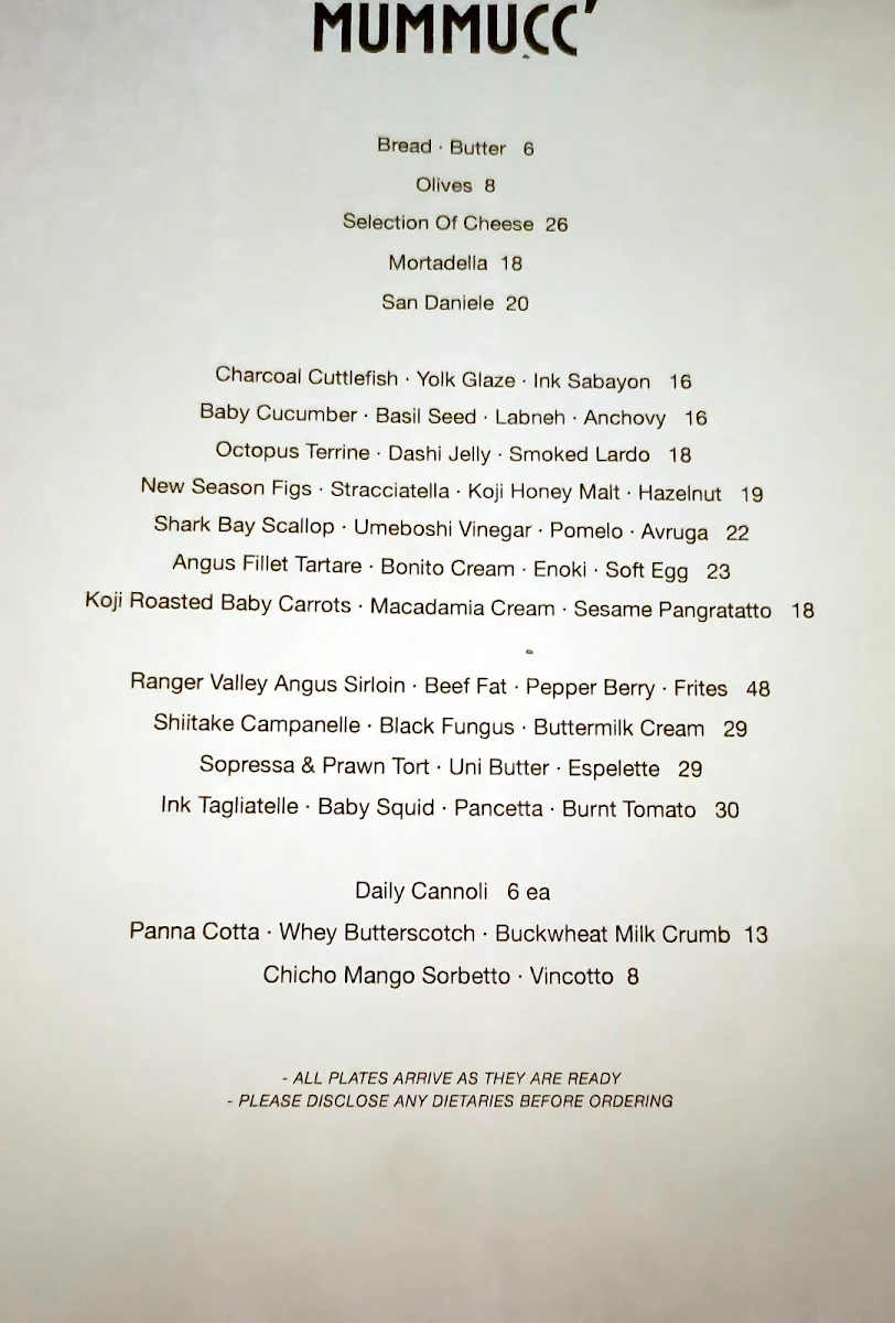 Menu, Mummucc'
