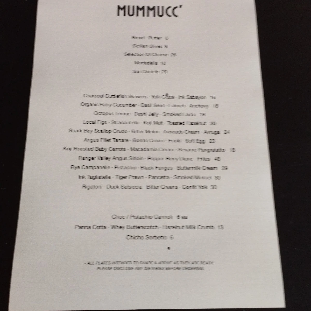 Menu, Mummucc'