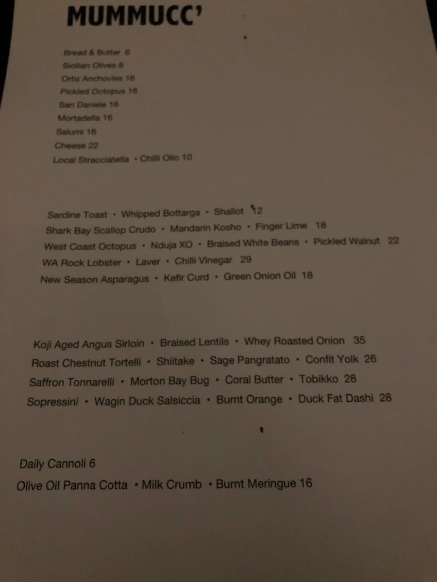 Menu, Mummucc'