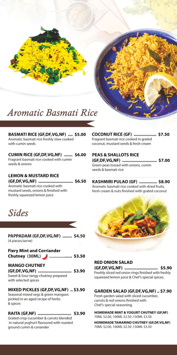 Menu, Jai Ho Indian Restaurant