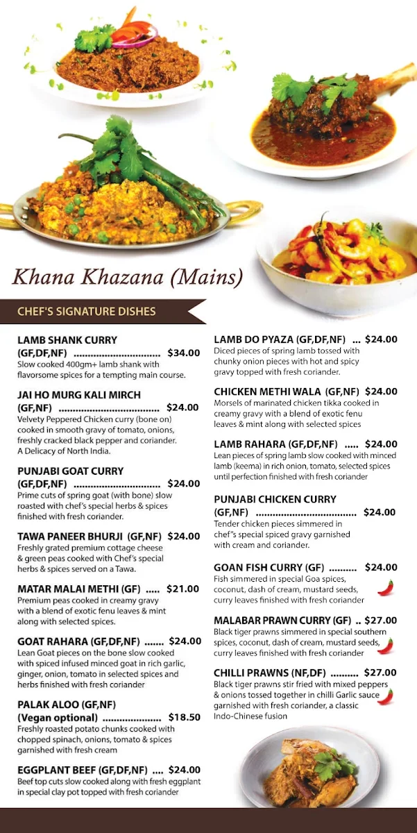 Menu, Jai Ho Indian Restaurant