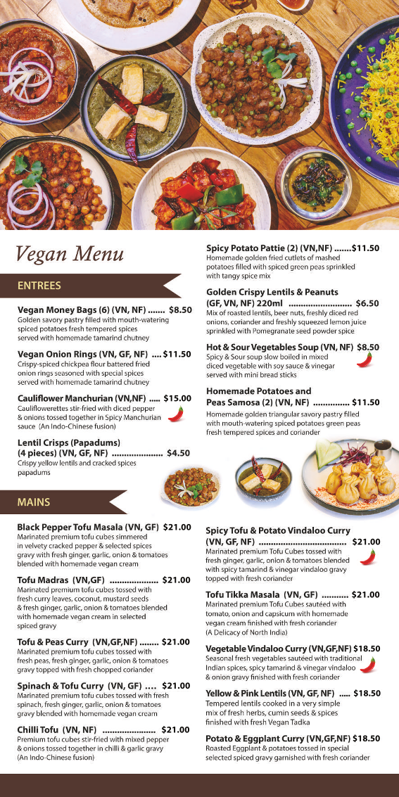 Menu, Jai Ho Indian Restaurant