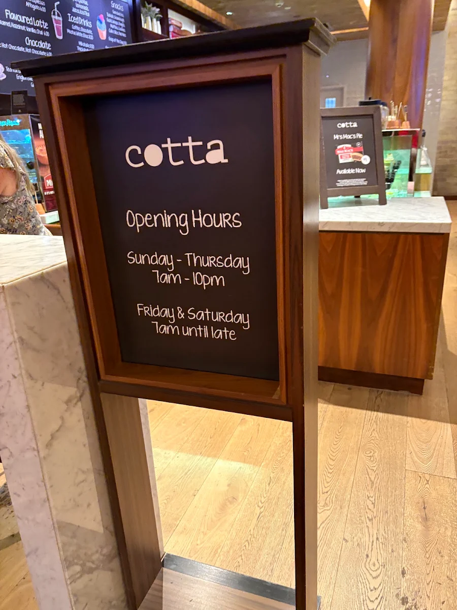 Menu, Cotta Cafe