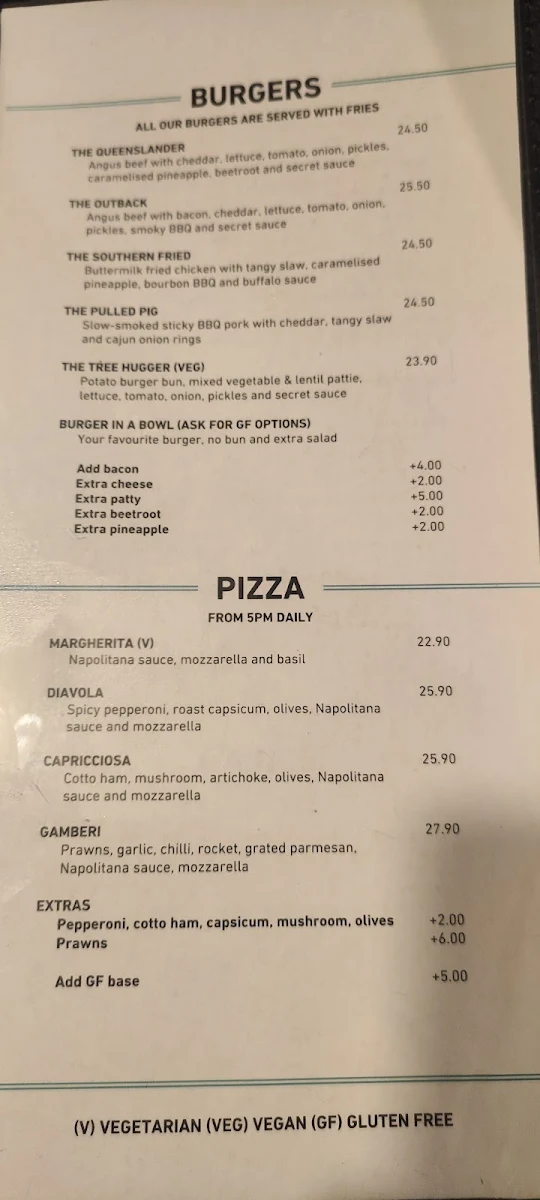 Menu, Stock Exchange Hotel