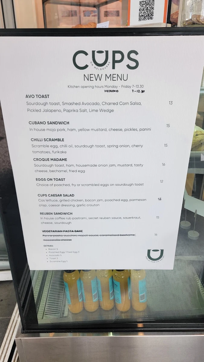 Menu, Cups on Melbourne