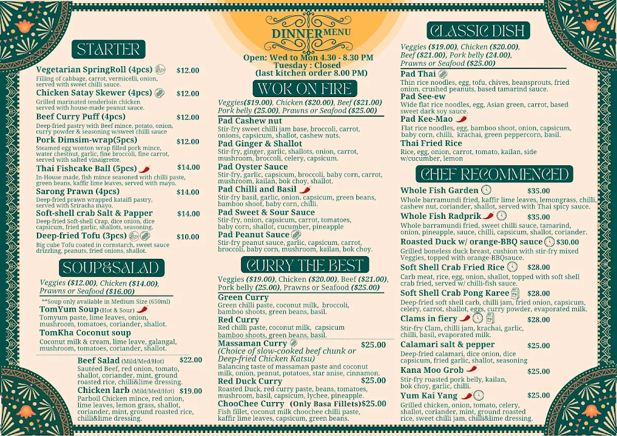 Menu, Klin-i Cafe'&Thai Kitchen