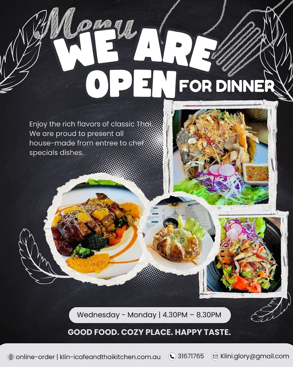 Menu, Klin-i Cafe'&Thai Kitchen