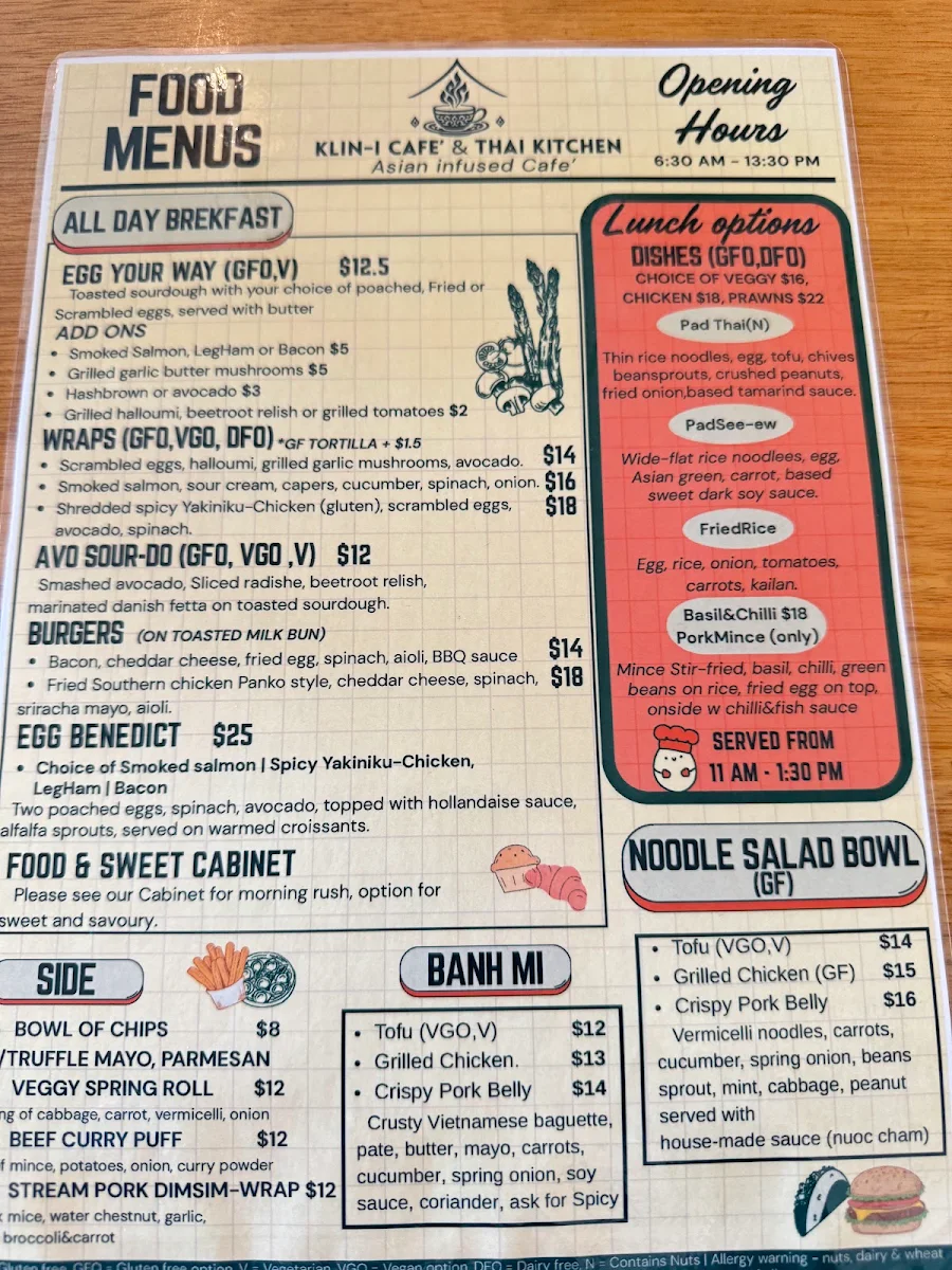 Menu, Klin-i Cafe'&Thai Kitchen