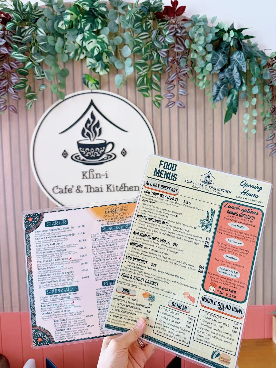 Menu, Klin-i Cafe'&Thai Kitchen