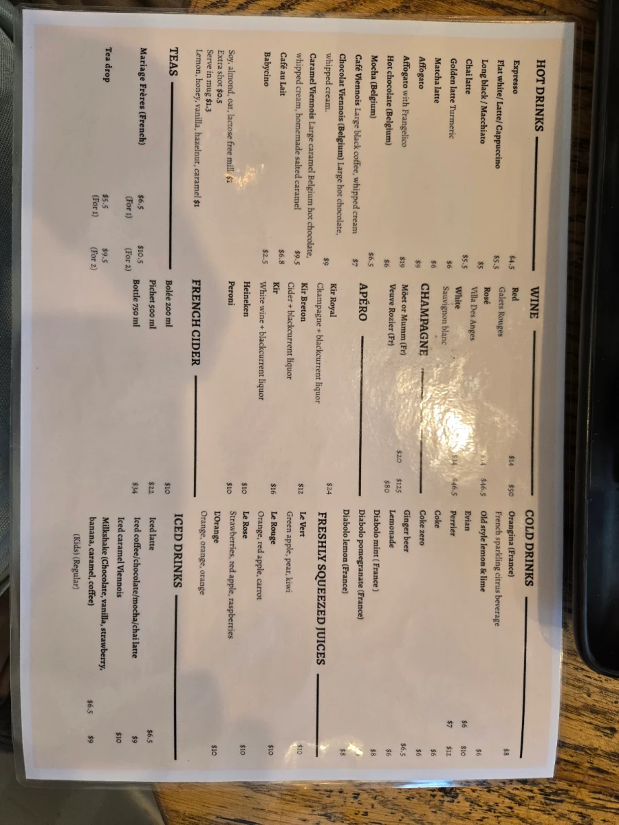 Menu, Le Paris Plage