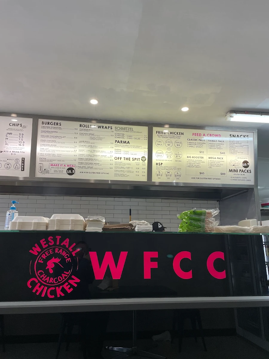 Menu, Westall Freerange Charcoal Chicken