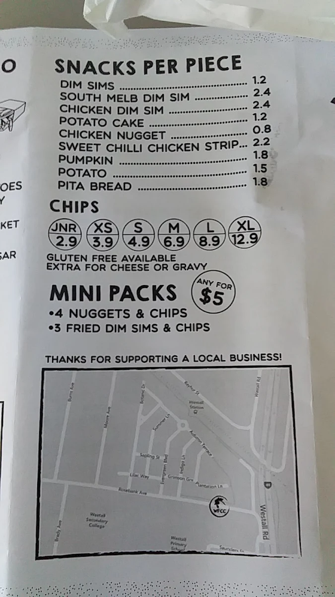 Menu, Westall Freerange Charcoal Chicken