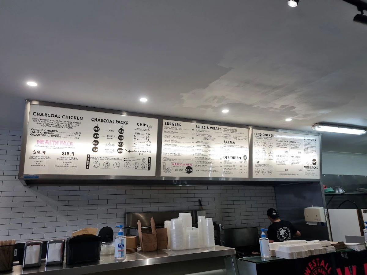 Menu, Westall Freerange Charcoal Chicken