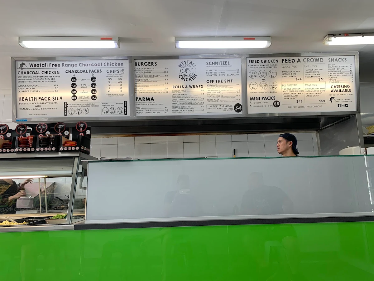Menu, Westall Freerange Charcoal Chicken