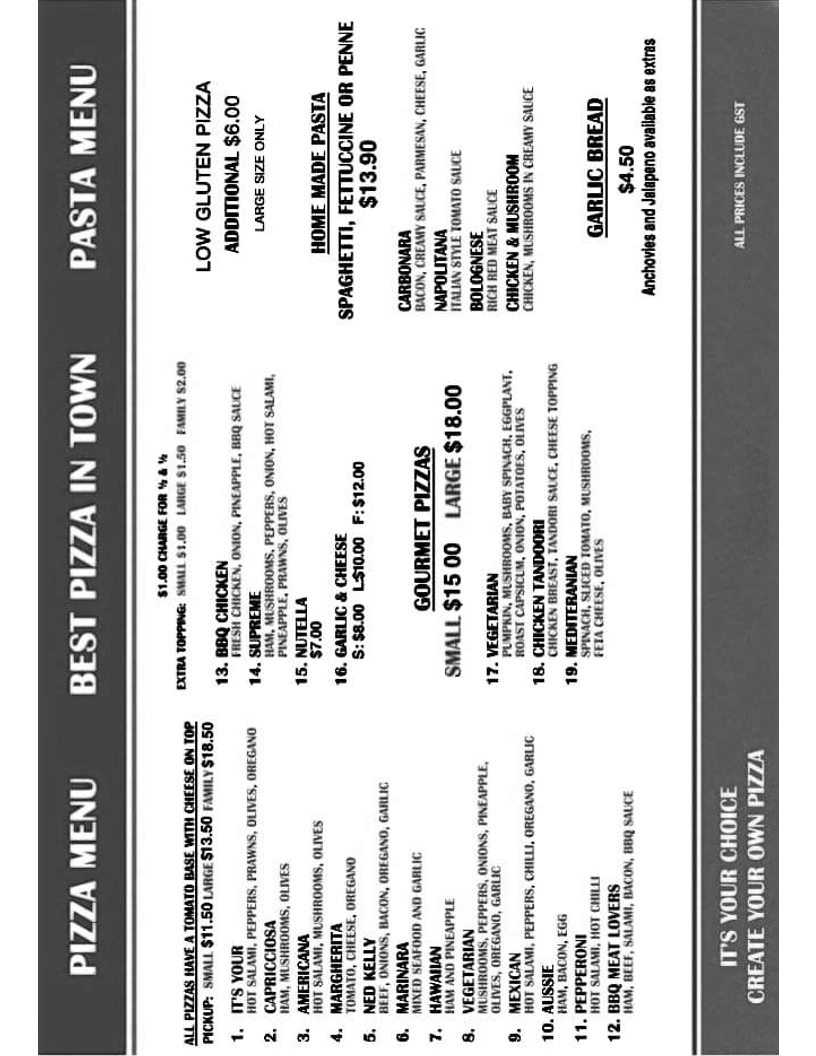 Menu, it's your Pizza