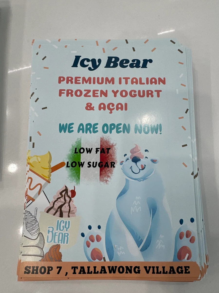 Menu, Icy bear Frozen Yoghurt and Açai (Dessert Bar)
