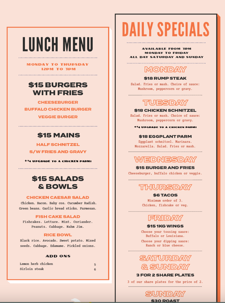 Menu, The Stoned Crow