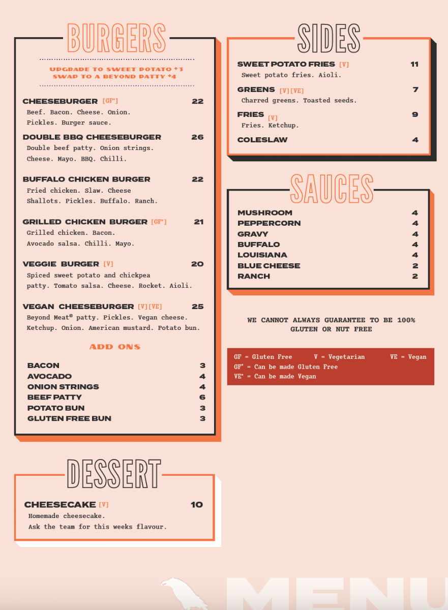 Menu, The Stoned Crow