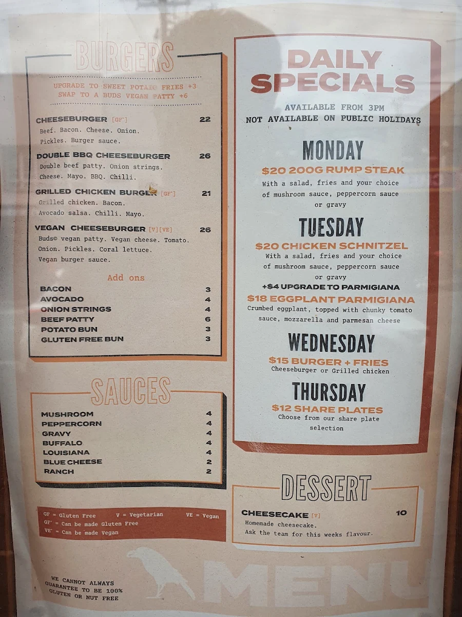 Menu, The Stoned Crow