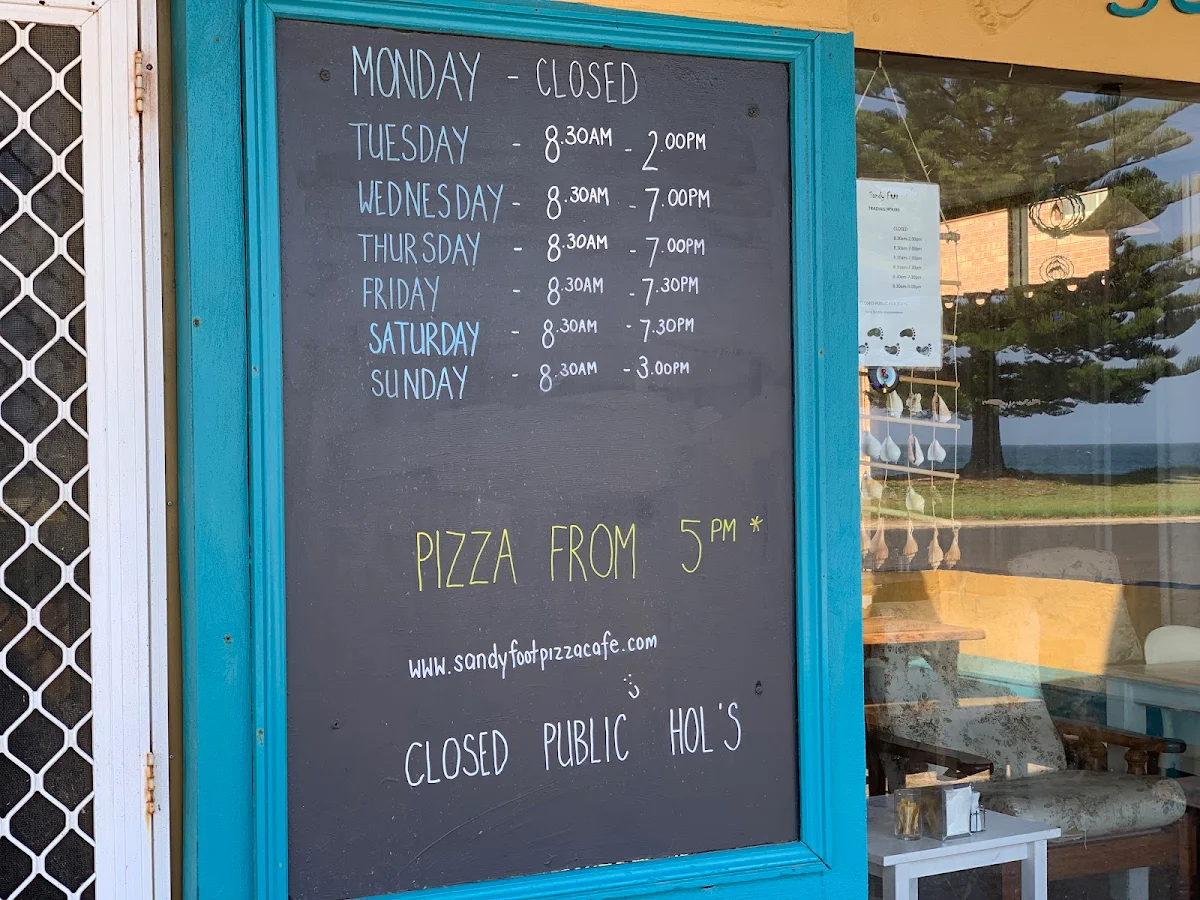 Menu, Sandy Foot Pizza Cafe