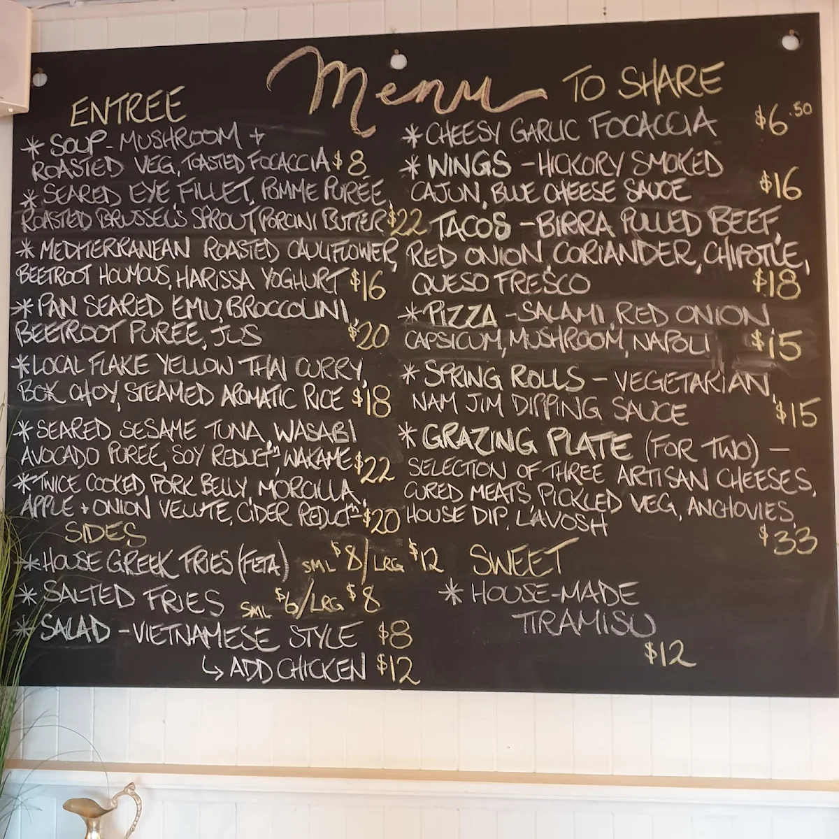 Menu, Black Swan