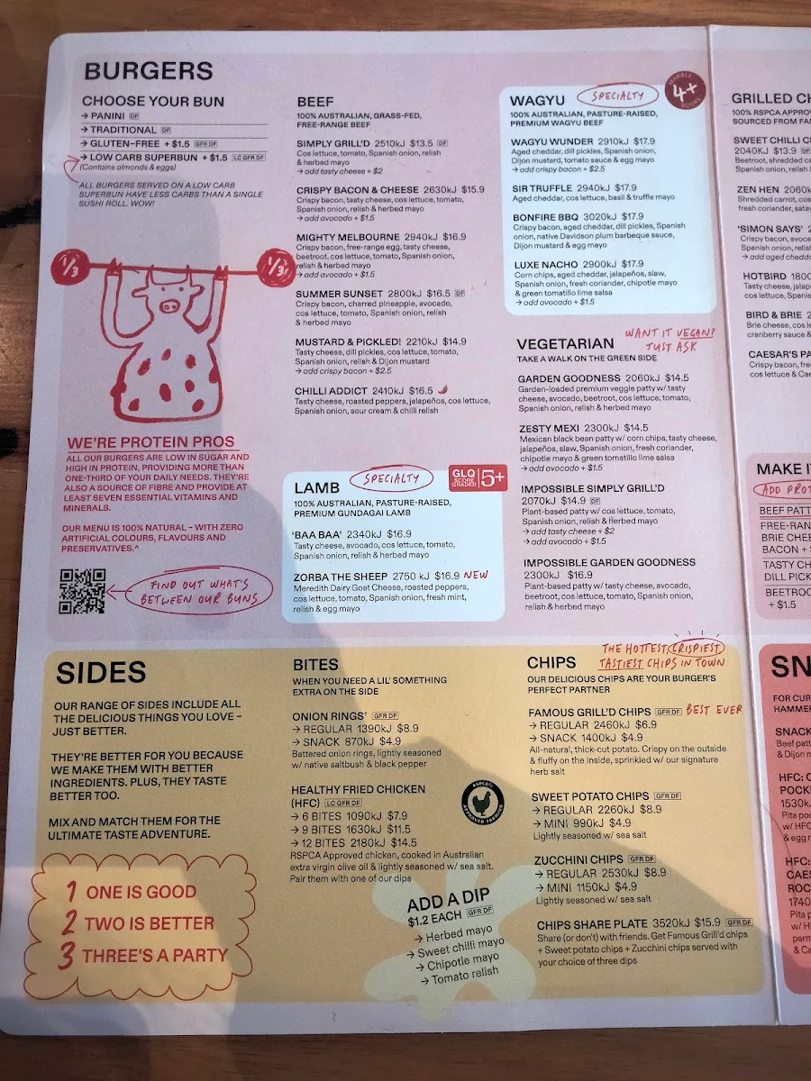 Menu, Grill'd Burgers - Bundoora