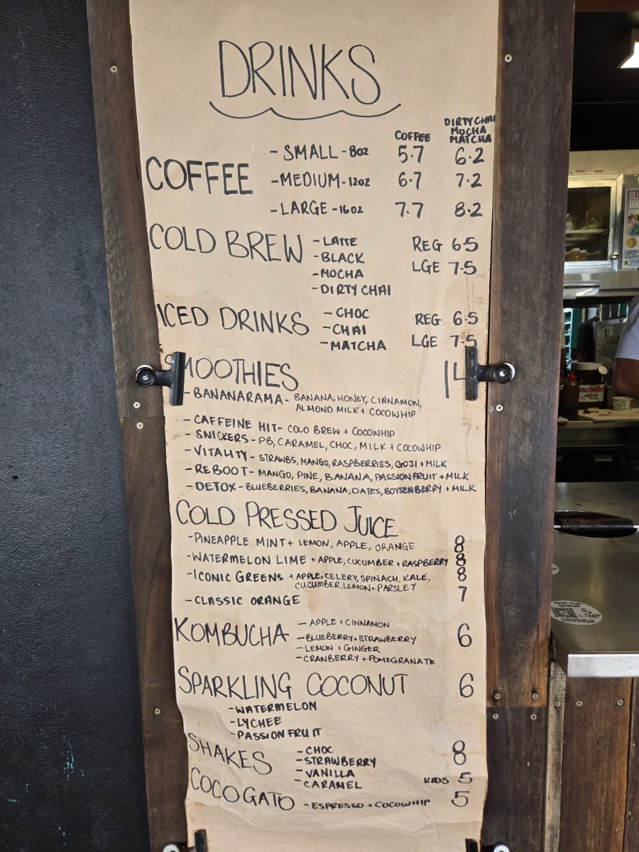 Menu, Blue Door Kiosk Merewether